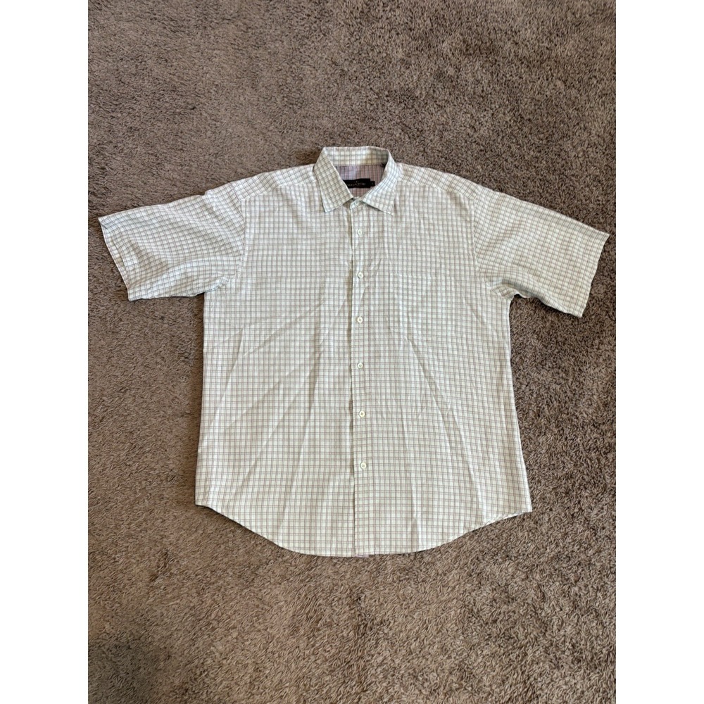 BUGATCHI Polo Shirt Checkered Plaid Casual Colorful Button Down Mens L EUC Large